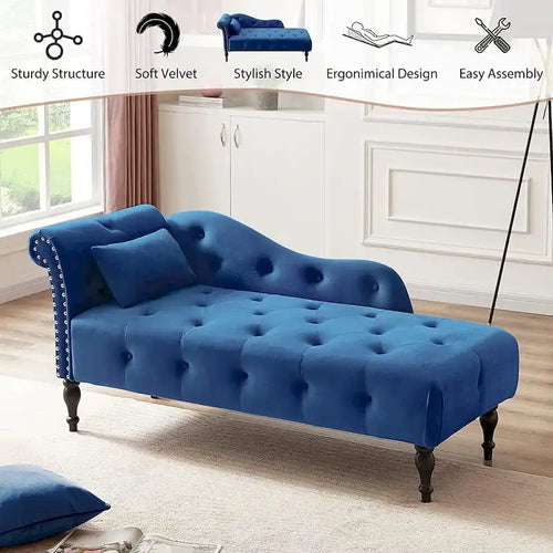 Chaise longue en velours 61 po avec 1 oreiller et garniture cloutée