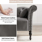 Chaise longue en velours 61 po avec 1 oreiller et garniture cloutée