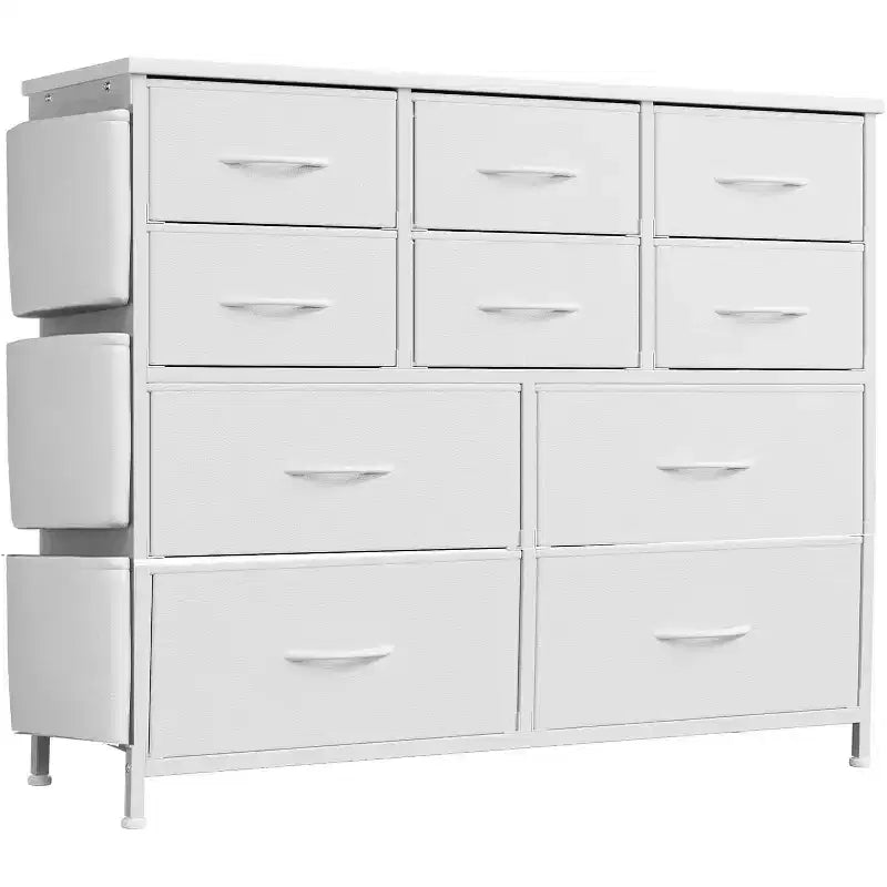 Commode, Tour de rangement à 10 tiroirs - Meuble TV avec bacs en tissu, cadre en acier, plateau en bois pour chambre à coucher, chambre d'enfant