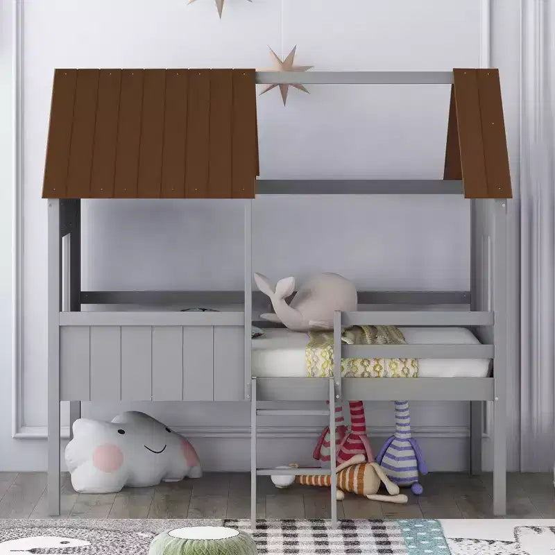 Lit cabane mezzanine en bois pour enfant, format simple, avec deux fenêtres latérales, 4L - ModernLuxe