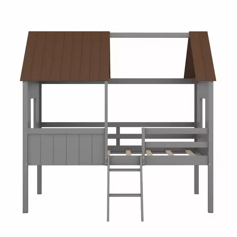 Lit cabane mezzanine en bois pour enfant, format simple, avec deux fenêtres latérales, 4L - ModernLuxe