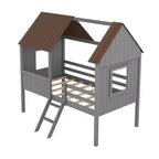 Lit cabane mezzanine en bois pour enfant, format simple, avec deux fenêtres latérales, 4L - ModernLuxe