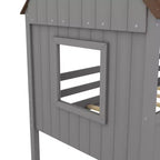 Lit cabane mezzanine en bois pour enfant, format simple, avec deux fenêtres latérales, 4L - ModernLuxe