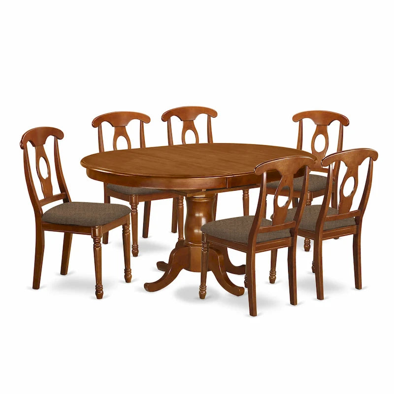 East West Furniture – Ensemble de 7 pièces de table de cuisine composé d'une table à manger ovale et de chaises solides, marron (options de type de siège)
