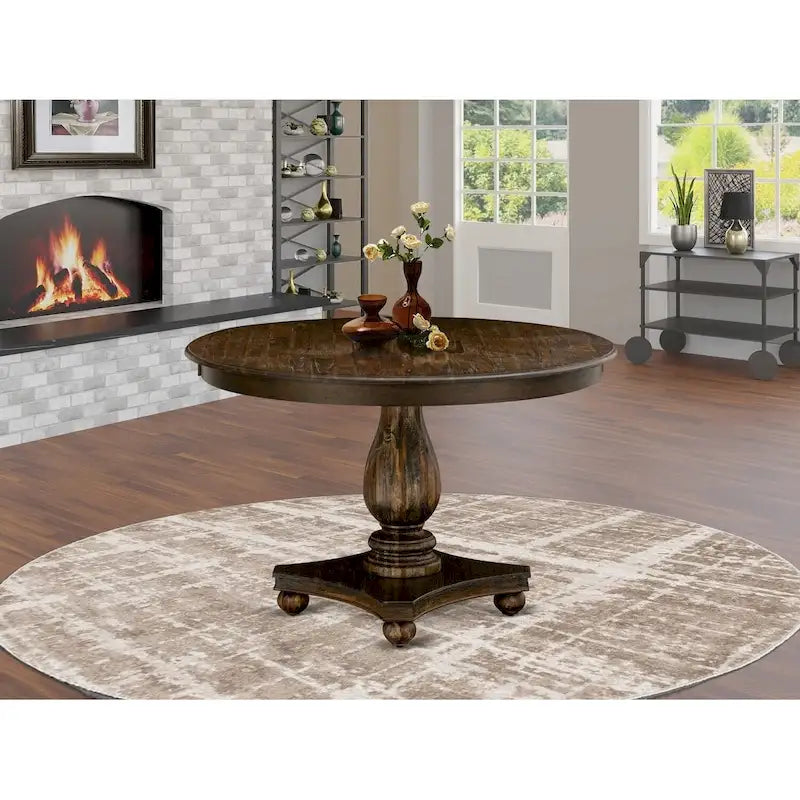 Table à manger moderne - plateau de table de cuisine rond avec base piédestal, 122x122 cm