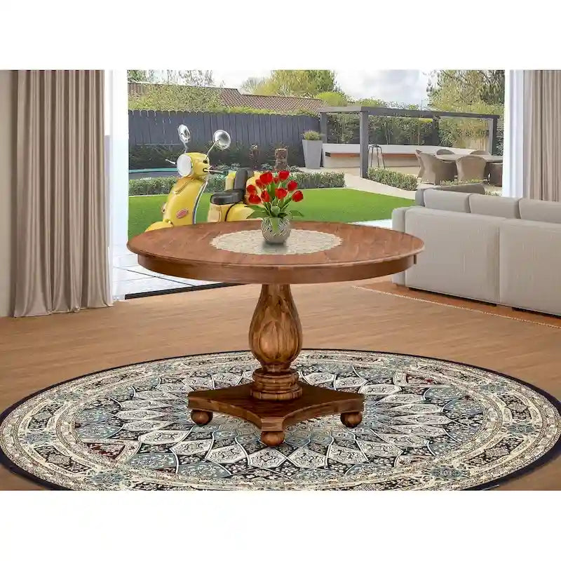 Table à manger moderne - plateau de table de cuisine rond avec base piédestal, 122x122 cm