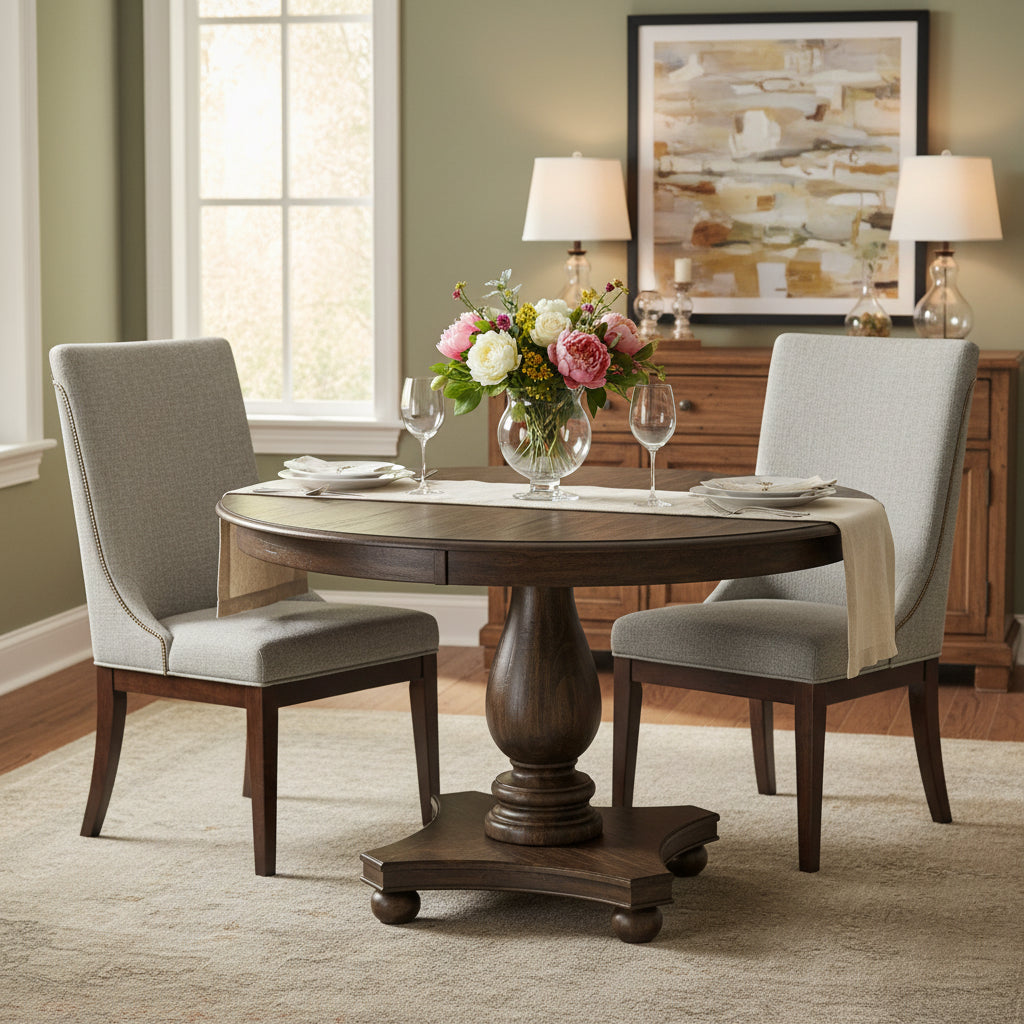 Table à manger moderne - plateau de table de cuisine rond avec base piédestal, 122x122 cm