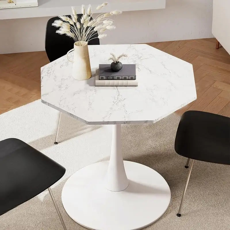 Table à manger octogonale style minimaliste moderne 31,5 pouces avec plateau en MDF et base piédestal en métal, petite table de bar tulipe