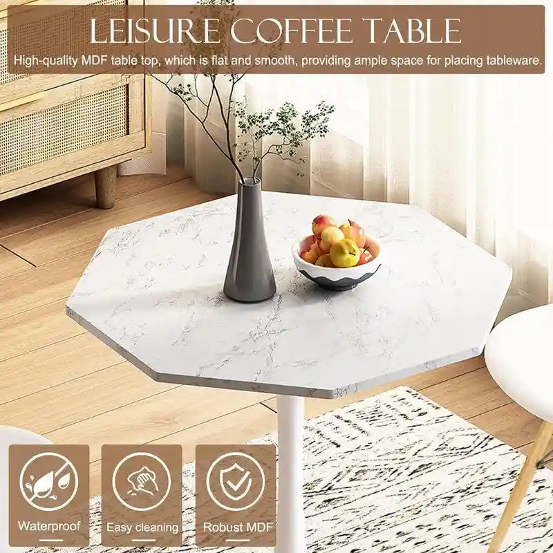 Table à manger octogonale style minimaliste moderne 31,5 pouces avec plateau en MDF et base piédestal en métal, petite table de bar tulipe