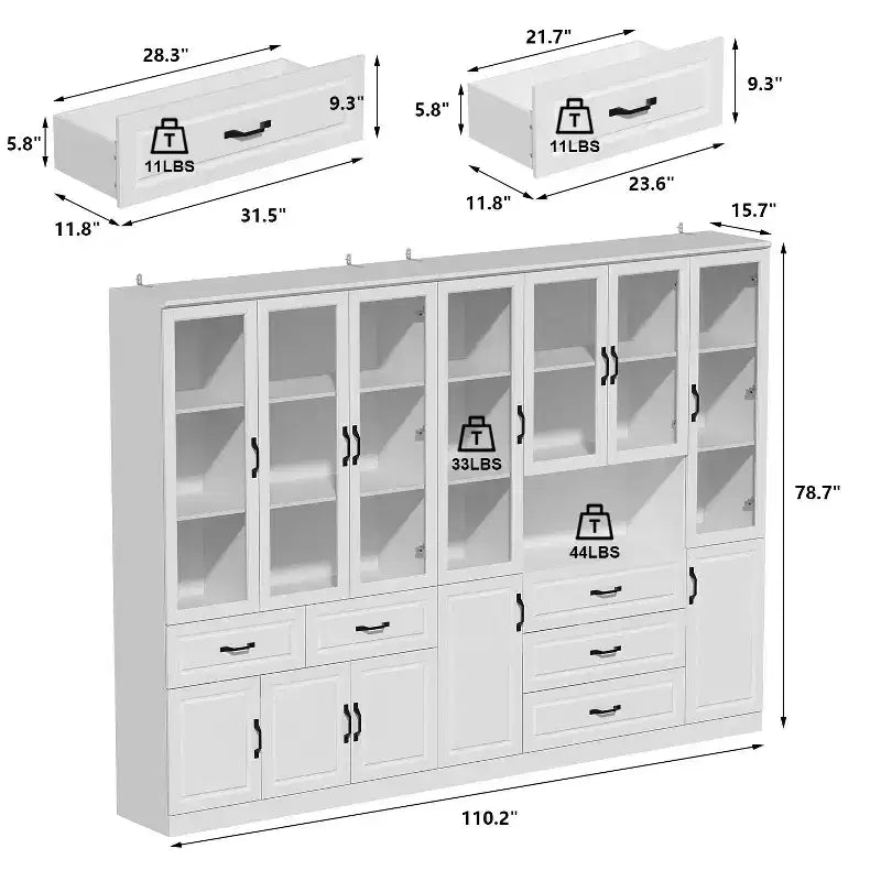 Famapy Grande Armoire de Rangement Combo Portes en Verre Armoires Modulaires