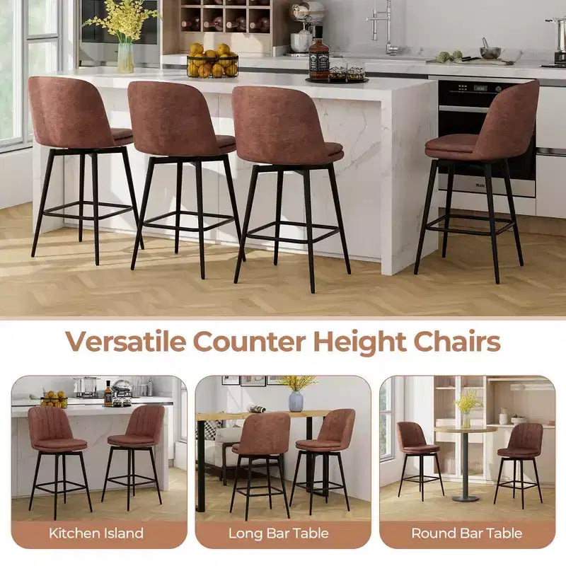 Costway Tabourets de Bar Pivotants Lot de 2/4, Hauteur 68 cm, avec Siège Rembourré, Pieds en Métal et Repose-Pieds