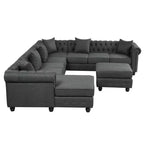 Canapé d'angle en lin 7 places en forme de U, grand canapé d'angle avec accoudoirs roulés de 132 cm et pouf - Morden Fort