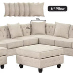 Canapé d'angle en lin 7 places en forme de U, grand canapé d'angle avec accoudoirs roulés de 132 cm et pouf - Morden Fort