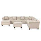Canapé d'angle en lin 7 places en forme de U, grand canapé d'angle avec accoudoirs roulés de 132 cm et pouf - Morden Fort