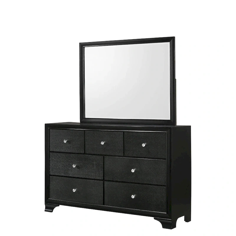 Ensemble de chambre à coucher Nathalie 4 pièces avec panneau capitonné et éclairage LED noir en tissu