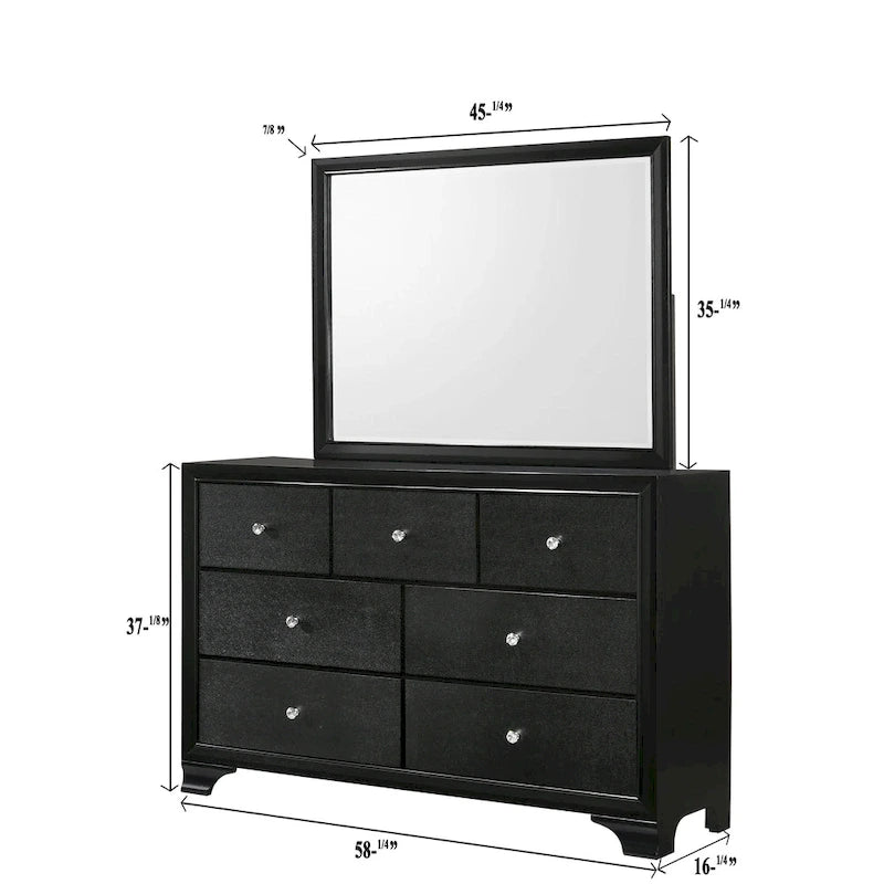 Ensemble de chambre à coucher Nathalie 4 pièces avec panneau capitonné et éclairage LED noir en tissu
