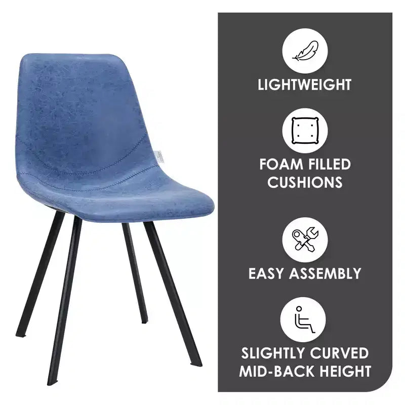 LeisureMod Markley, lot de 4 chaises de salle à manger modernes en cuir avec pieds en métal, assise rembourrée, design élégant pour cuisine, salle à manger, bureau ou salon