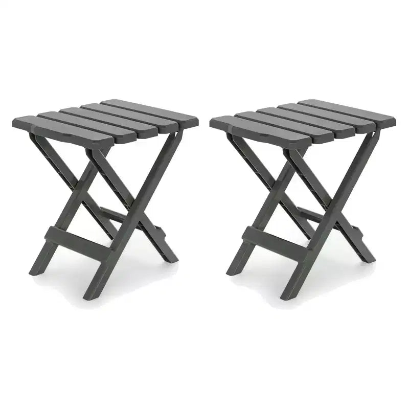 Camco Adirondack Portable Outdoor Camping Small Weatherproof Rustproof Durable Plastic Folding Side Table for Indoor and Outdoor Use, Sage (2 Pack)