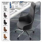 Chaise de bureau pivotante et inclinable en cuir à dossier haut avec appuie-tête LeisureMod Celeste – Chaise de bureau de direction moderne en fer