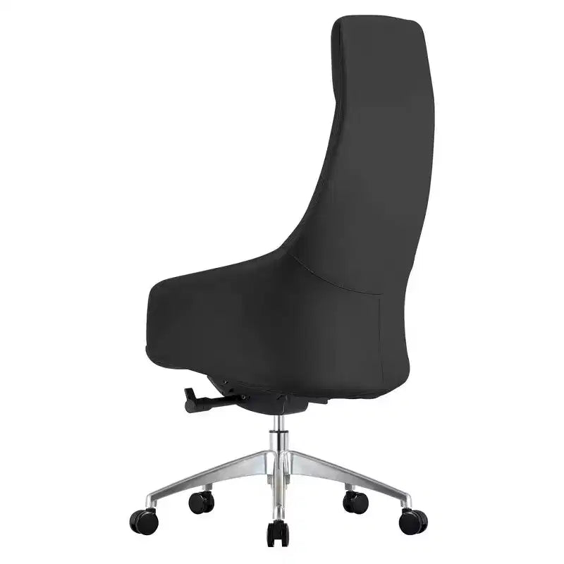 Chaise de bureau pivotante et inclinable en cuir à dossier haut avec appuie-tête LeisureMod Celeste – Chaise de bureau de direction moderne en fer