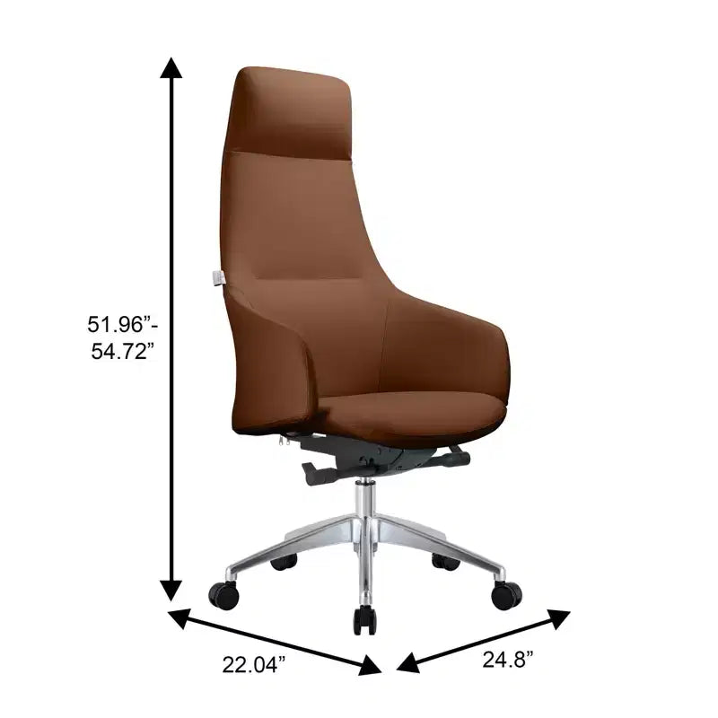 Chaise de bureau pivotante et inclinable en cuir à dossier haut avec appuie-tête LeisureMod Celeste – Chaise de bureau de direction moderne en fer