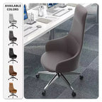 Chaise de bureau pivotante et inclinable en cuir à dossier haut avec appuie-tête LeisureMod Celeste – Chaise de bureau de direction moderne en fer