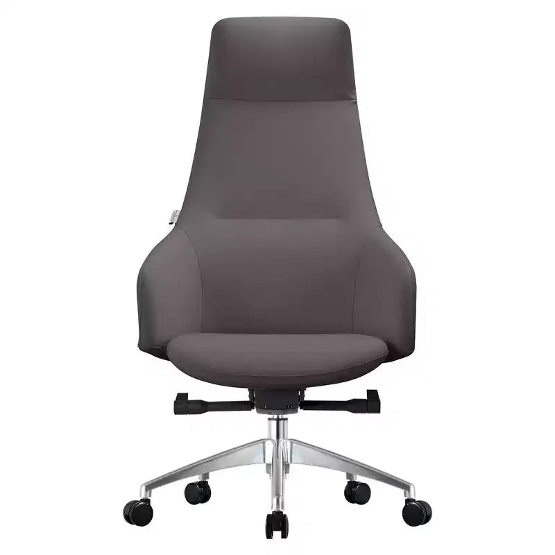 Chaise de bureau pivotante et inclinable en cuir à dossier haut avec appuie-tête LeisureMod Celeste – Chaise de bureau de direction moderne en fer