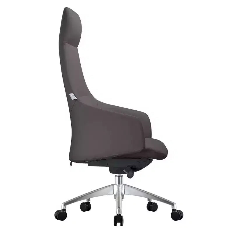 Chaise de bureau pivotante et inclinable en cuir à dossier haut avec appuie-tête LeisureMod Celeste – Chaise de bureau de direction moderne en fer