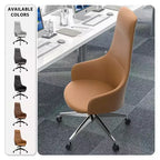Chaise de bureau pivotante et inclinable en cuir à dossier haut avec appuie-tête LeisureMod Celeste – Chaise de bureau de direction moderne en fer