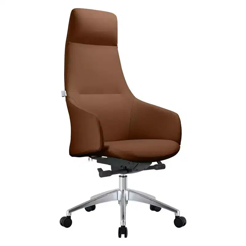 Chaise de bureau pivotante et inclinable en cuir à dossier haut avec appuie-tête LeisureMod Celeste – Chaise de bureau de direction moderne en fer