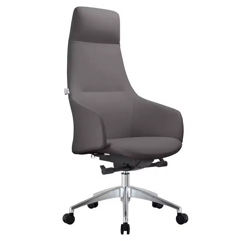 Chaise de bureau pivotante et inclinable en cuir à dossier haut avec appuie-tête LeisureMod Celeste – Chaise de bureau de direction moderne en fer