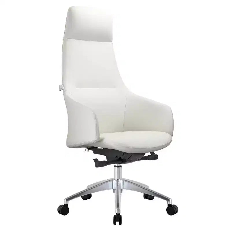 Chaise de bureau pivotante et inclinable en cuir à dossier haut avec appuie-tête LeisureMod Celeste – Chaise de bureau de direction moderne en fer