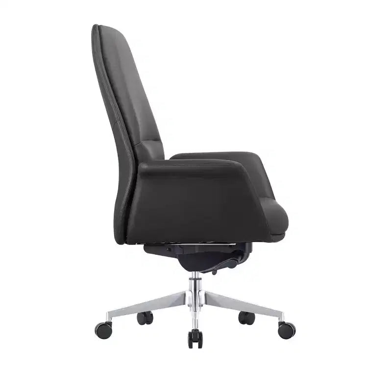 LeisureMod Summit Chaise de Bureau Rembourrée en Cuir PU avec Cadre en Aluminium, Pivotante, Inclinable, Accoudoirs, Chaise de Bureau Ergonomique pour Bureau à Domicile
