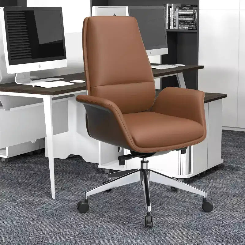 LeisureMod Summit Chaise de Bureau Rembourrée en Cuir PU avec Cadre en Aluminium, Pivotante, Inclinable, Accoudoirs, Chaise de Bureau Ergonomique pour Bureau à Domicile
