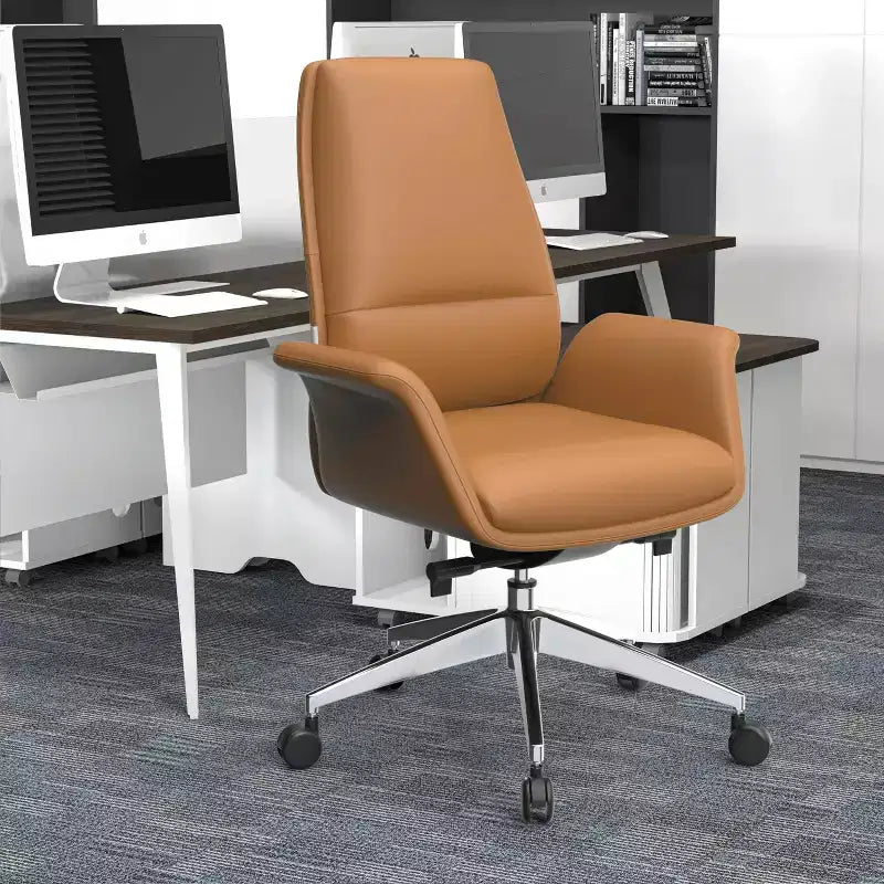 LeisureMod Summit Chaise de Bureau Rembourrée en Cuir PU avec Cadre en Aluminium, Pivotante, Inclinable, Accoudoirs, Chaise de Bureau Ergonomique pour Bureau à Domicile