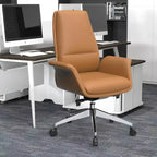 LeisureMod Summit Chaise de Bureau Rembourrée en Cuir PU avec Cadre en Aluminium, Pivotante, Inclinable, Accoudoirs, Chaise de Bureau Ergonomique pour Bureau à Domicile