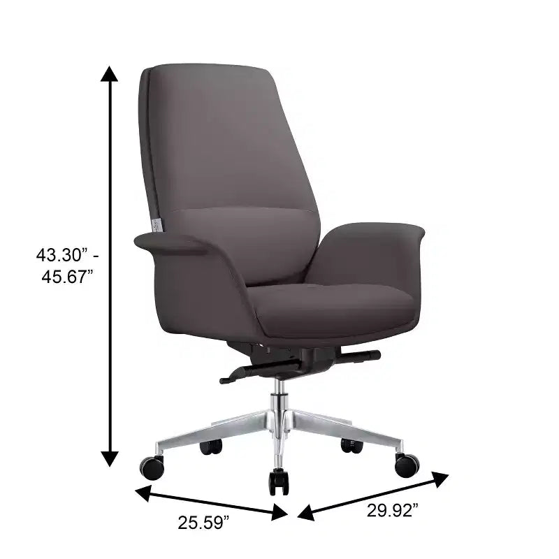LeisureMod Summit Chaise de Bureau Rembourrée en Cuir PU avec Cadre en Aluminium, Pivotante, Inclinable, Accoudoirs, Chaise de Bureau Ergonomique pour Bureau à Domicile