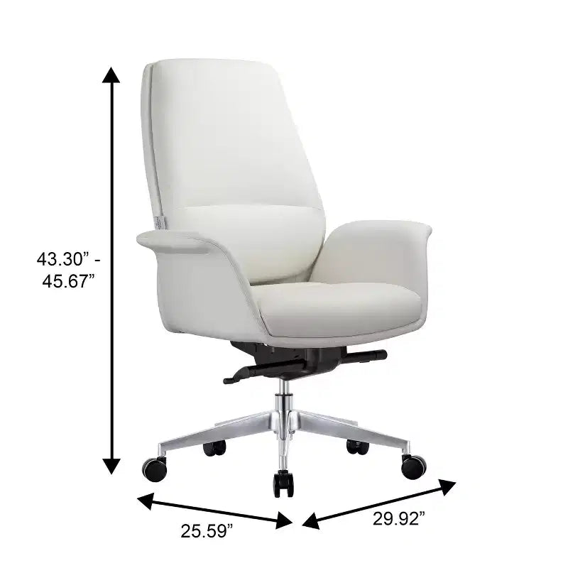 LeisureMod Summit Chaise de Bureau Rembourrée en Cuir PU avec Cadre en Aluminium, Pivotante, Inclinable, Accoudoirs, Chaise de Bureau Ergonomique pour Bureau à Domicile