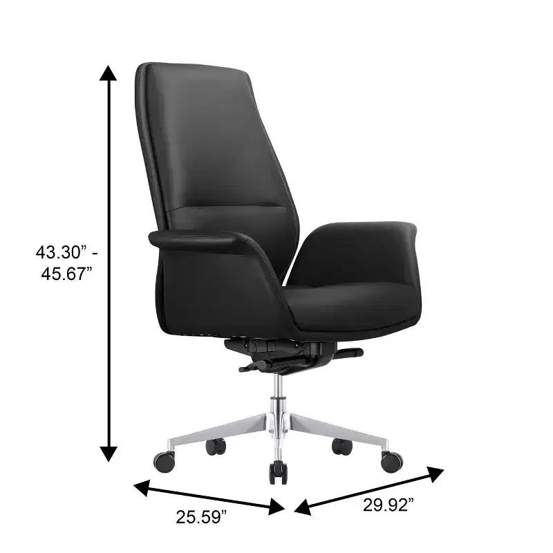 LeisureMod Summit Chaise de Bureau Rembourrée en Cuir PU avec Cadre en Aluminium, Pivotante, Inclinable, Accoudoirs, Chaise de Bureau Ergonomique pour Bureau à Domicile