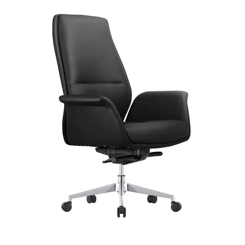 LeisureMod Summit Chaise de Bureau Rembourrée en Cuir PU avec Cadre en Aluminium, Pivotante, Inclinable, Accoudoirs, Chaise de Bureau Ergonomique pour Bureau à Domicile