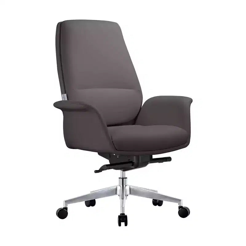 LeisureMod Summit Chaise de Bureau Rembourrée en Cuir PU avec Cadre en Aluminium, Pivotante, Inclinable, Accoudoirs, Chaise de Bureau Ergonomique pour Bureau à Domicile