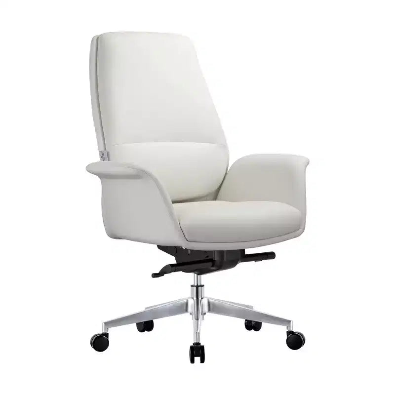 LeisureMod Summit Chaise de Bureau Rembourrée en Cuir PU avec Cadre en Aluminium, Pivotante, Inclinable, Accoudoirs, Chaise de Bureau Ergonomique pour Bureau à Domicile