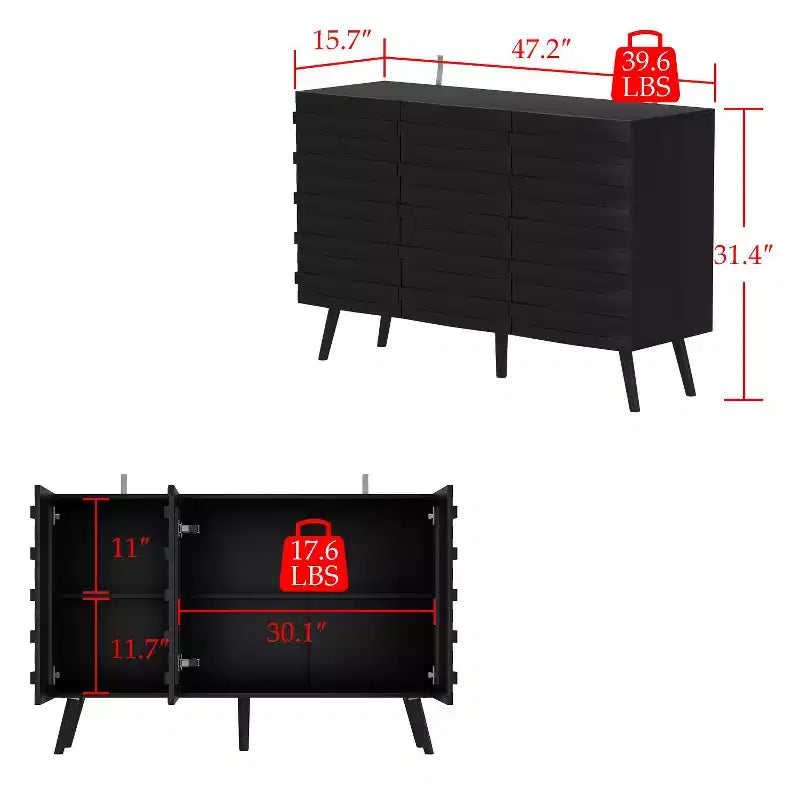 Famapy 47.2 Bahut au design moderne, buffet noir, console de décoration intérieure en bois