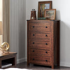 Commode en bois de style campagnard, 5 tiroirs, 122 cm de hauteur, pour chambre à coucher