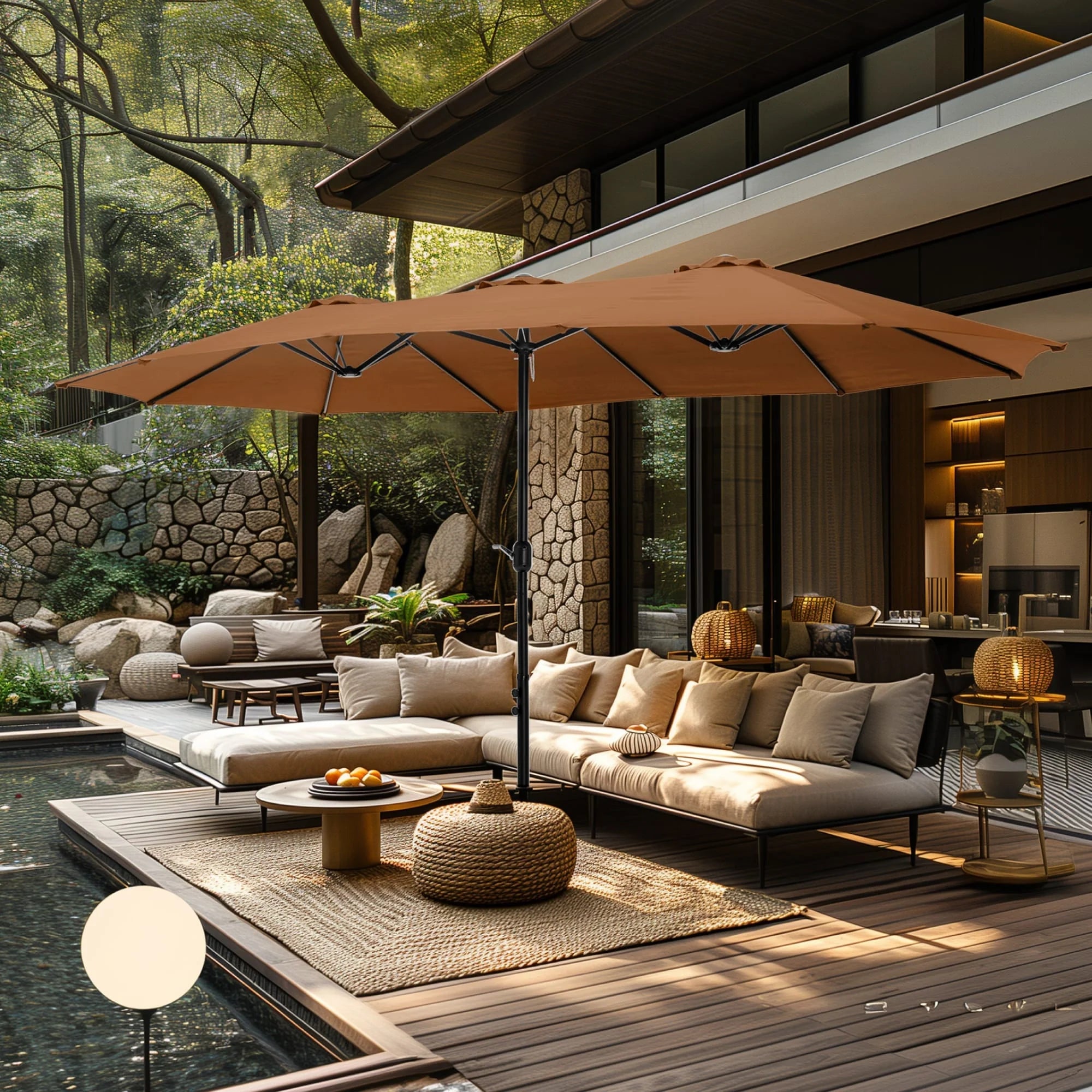 MAISON ARTS Grand Parasol Double Face de 4,5 m avec Base Incluse pour Patio