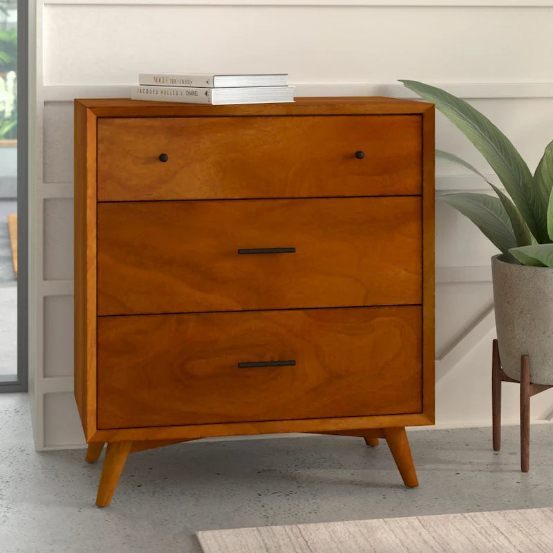 Commode basse 3 tiroirs en bois, milieu de siècle