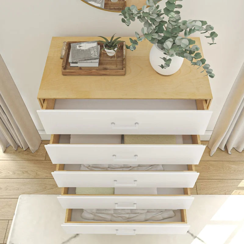 Commode 5 tiroirs, blanche