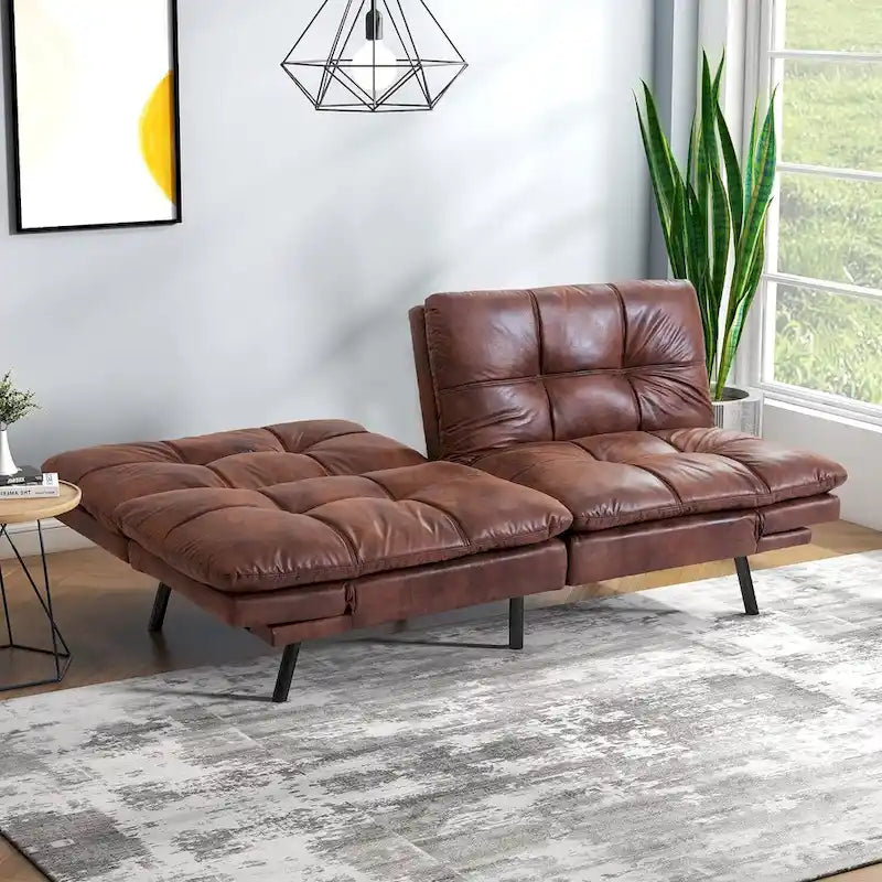 Canapé-lit futon, canapé convertible pliable en mousse à mémoire de forme avec accoudoirs réglables pour petits espaces