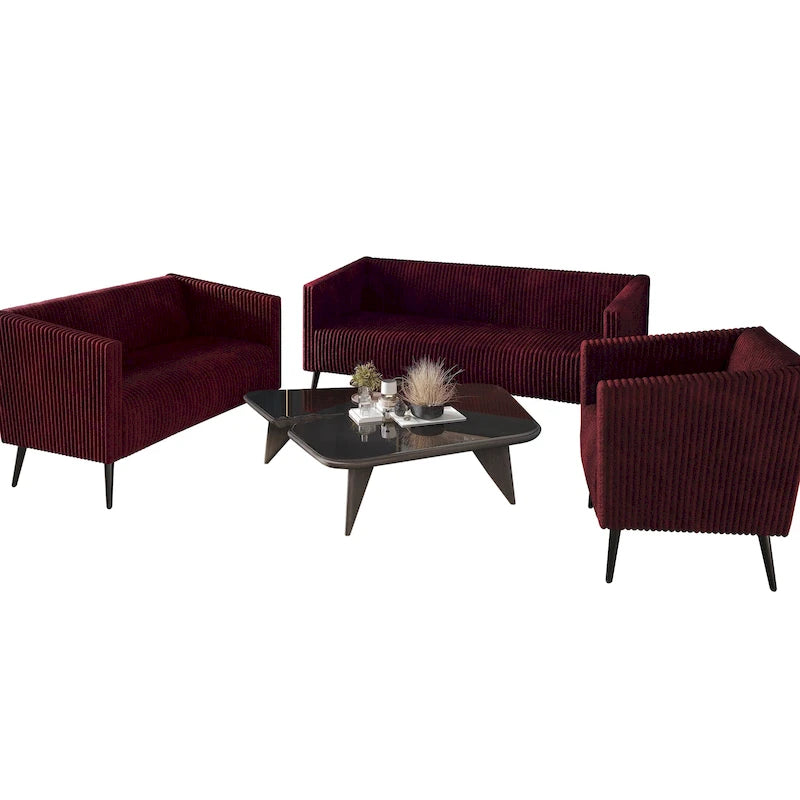 Ensemble de salon 3 pièces en velours côtelé CraftPorch moderne et glamour