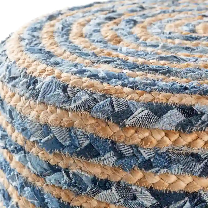 Repose-pieds bohème artisanal en jute et bois